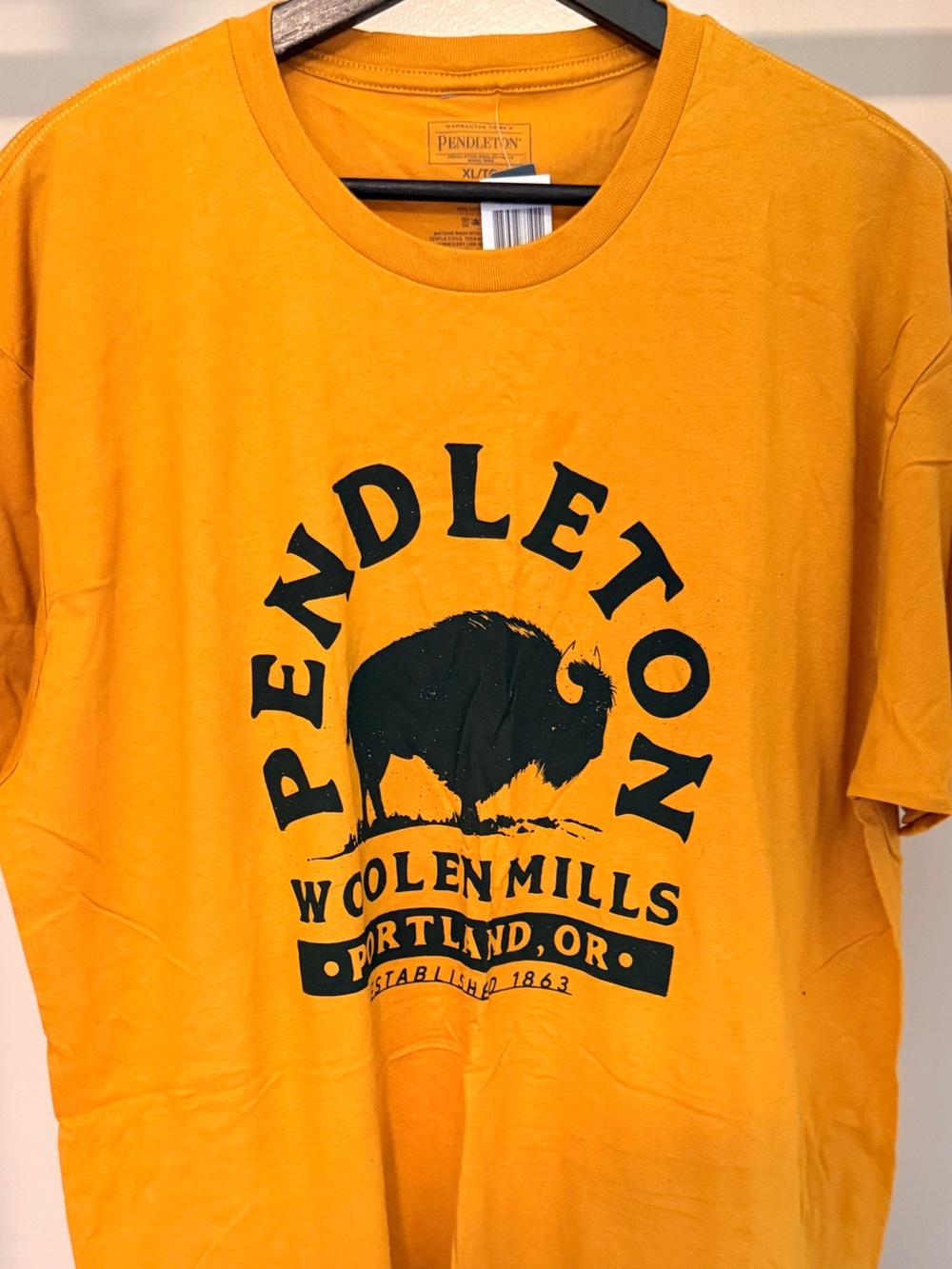 Portland Pendleton Orange Tee with Navy Buffalo Graphic